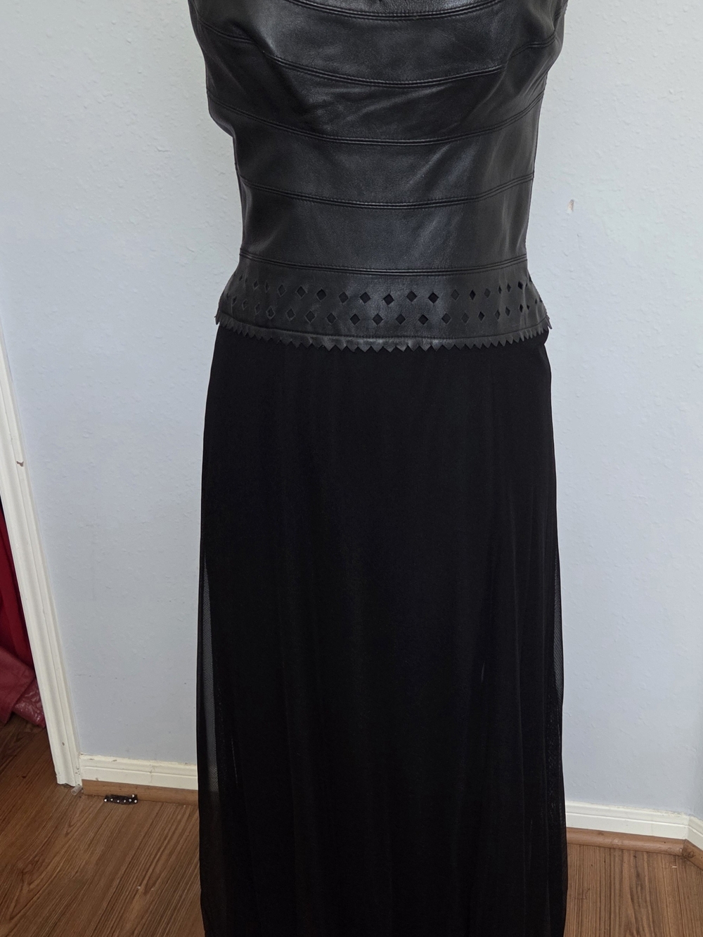 Black Maxi Dress with Faux Leather Bodice